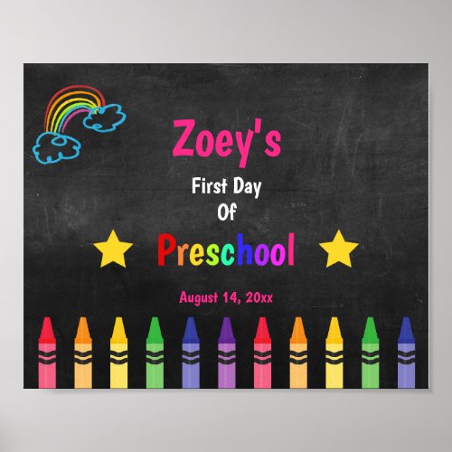 Cute Rainbow First Day Of Preschool Chalkboard  Poster