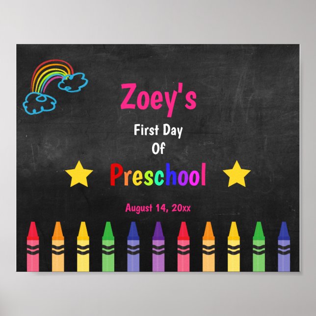 Cute Rainbow First Day Of Preschool Chalkboard  Poster (Front)