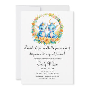 CUTE RAINBOW FLORAL BABY DRAGONS TWINS BABY SHOWER INVITATION