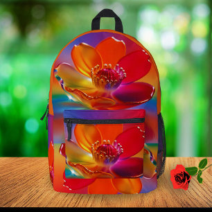Cute Rainbow Floral Girls Orange Back-to-School  Printed Backpack