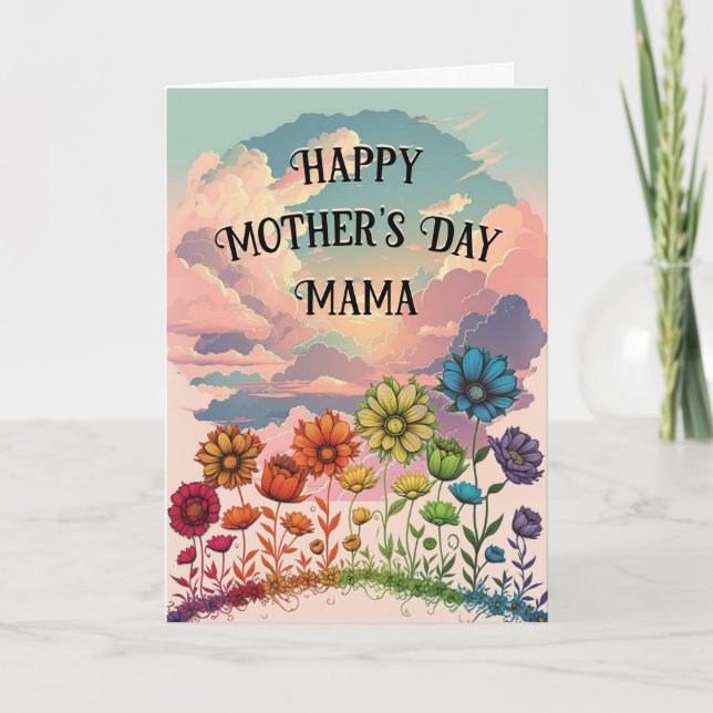 Cute Rainbow Flowers, Customizable Mother's Day Card (Front)