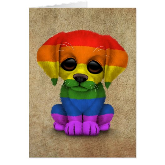Cute Rainbow Gay Pride Puppy Dog Cards (Front)