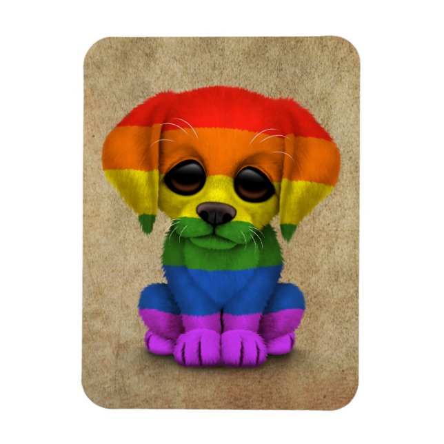 Cute Rainbow Gay Pride Puppy Dog Magnet (Vertical)