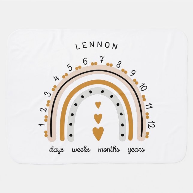 Cute Rainbow Gender Neutral Milestone  Baby Blanket (Horizontal)
