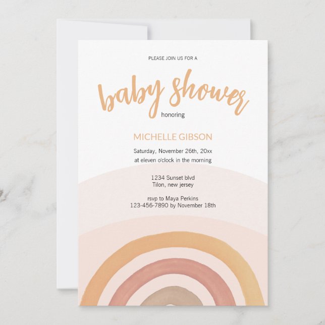 Cute Rainbow Gender Neutral Watercolor Invitation (Front)