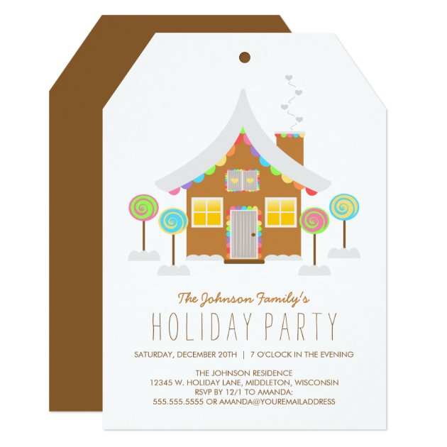 Cute Rainbow Gingerbread House Holiday Party Invitation