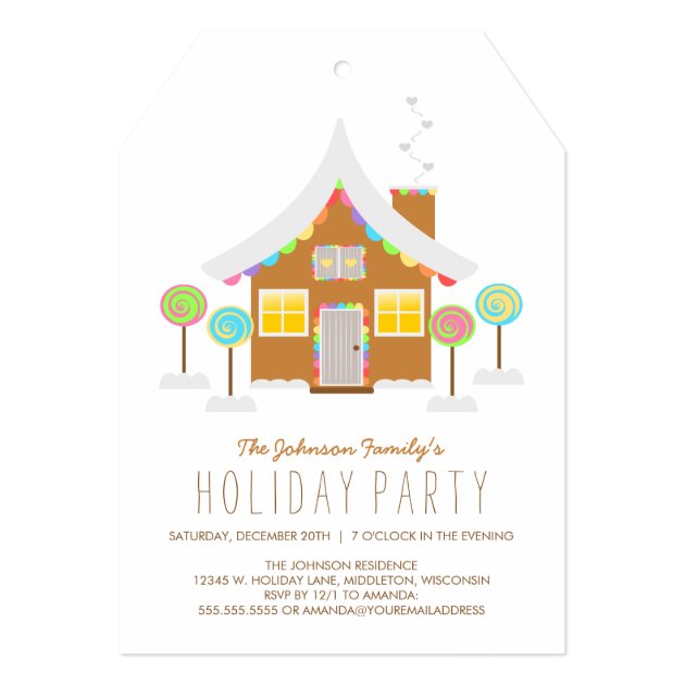 Cute Rainbow Gingerbread House Holiday Party Invitation