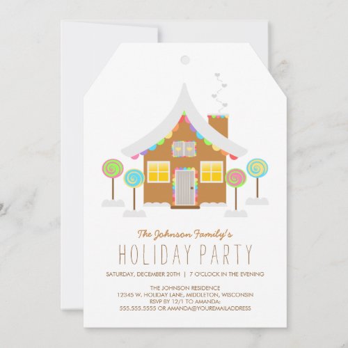 Cute Rainbow Gingerbread House Holiday Party Invitation