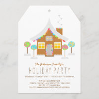 Cute Rainbow Gingerbread House Holiday Party Invitation