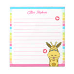 Cute Rainbow Giraffe With Hearts Teacher Name  Notepad