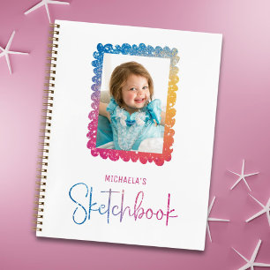 Cute Rainbow Glitter Girl Photo Frame Notebook