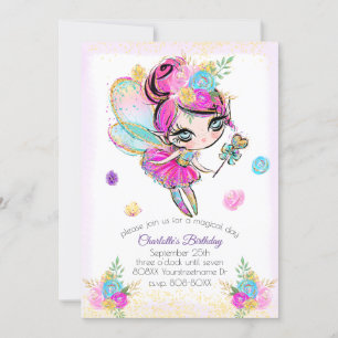 Cute Rainbow Glitter Pixie Fairy Invitation