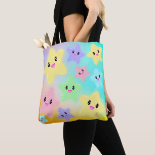 Cute Rainbow Glowing Stars Kawaii Colorful Ombre Tote Bag