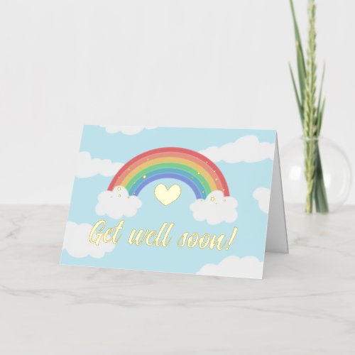 Cute Rainbow Gold Foil Heart Get Well Soon Foil Greeting Card