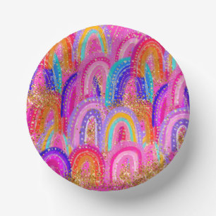 Cute Rainbow Gold Glitter Paper Bowls