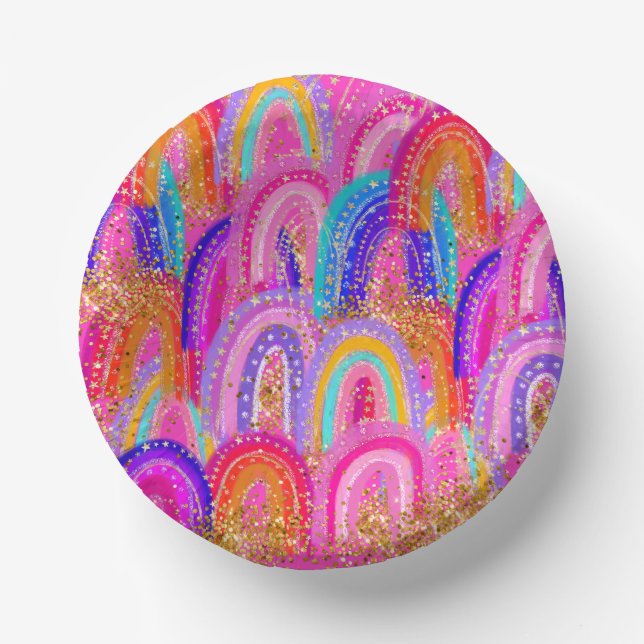 Cute Rainbow Gold Glitter Paper Bowls (Front)