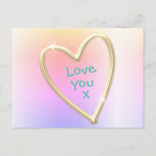 Cute Rainbow Gold I Love You Heart Postcard