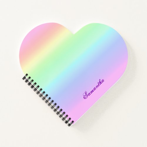 Cute Rainbow Gradient Heart Custom Name Notebook
