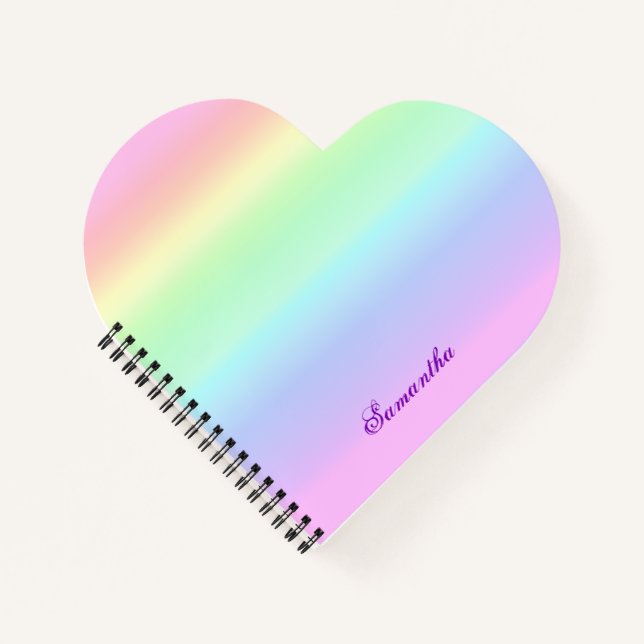 Cute Rainbow Gradient Heart Custom Name Notebook (Front)