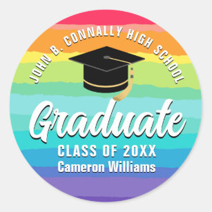 Cute Rainbow Graduate Custom 2024 LGBTQ Graduation Classic Round Sticker