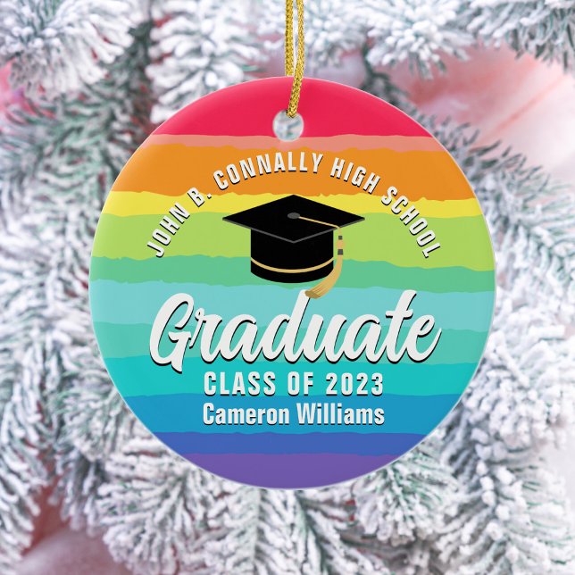Cute Rainbow Graduate Custom Graduation Christmas Ceramic Ornament (Creator Uploaded)
