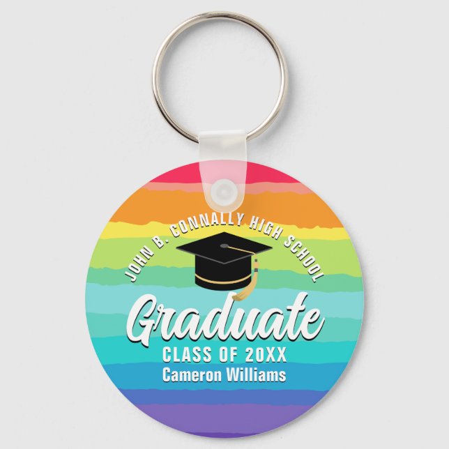 Cute Rainbow Graduate Custom Graduation Gift Keychain (Front)