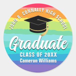 Cute Rainbow Graduate Custom LGBTQ Graduation Classic Round Sticker
