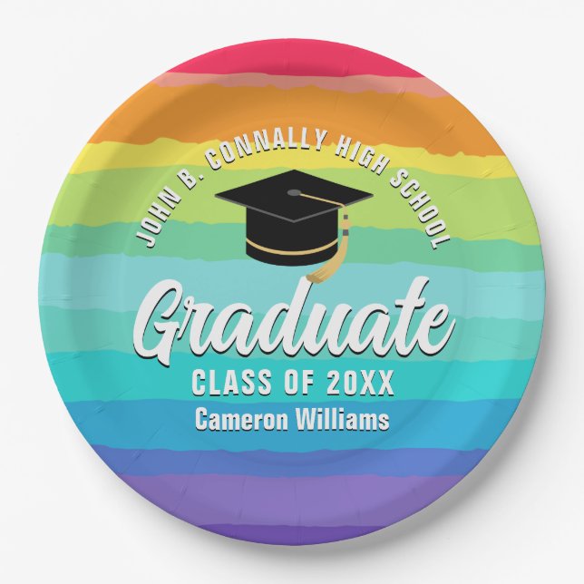 Cute Rainbow Graduate LGBTQ Graduation Party Paper Plates (Front)