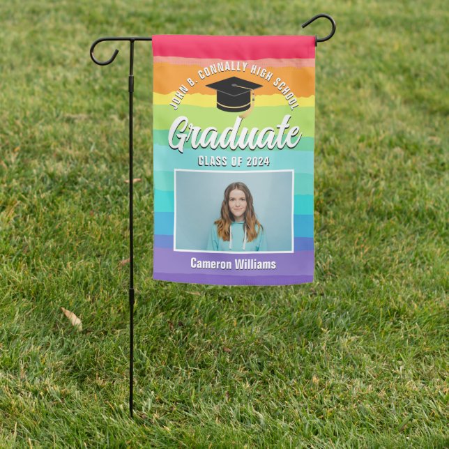 Cute Rainbow Graduate Photo LGBTQ Graduation Garden Flag (In SItu)