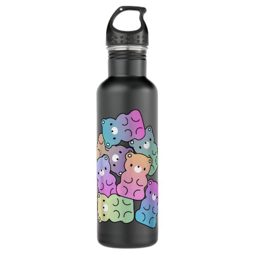 Cute Rainbow Gummy Bear Design Kawaii Aesthetic Te Stainless Steel Water Bottle