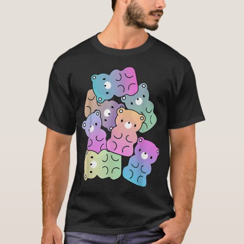 Cute Rainbow Gummy Bear Design Kawaii Aesthetic Te T_Shirt