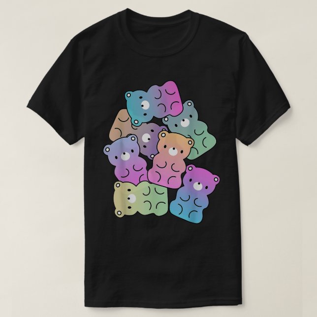 Cute Rainbow Gummy Bear Design Kawaii Aesthetic Te T-Shirt (Design Front)