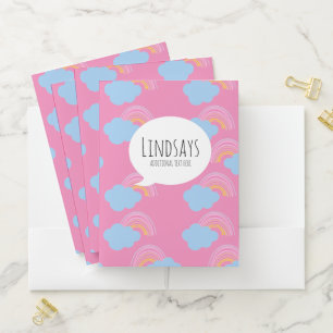 Cute Rainbow Hand Drawn Ray Pink Pocket Folder