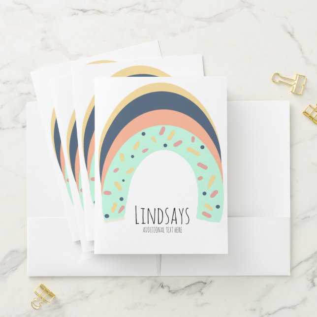 Cute Rainbow Hand Drawn Sprinkles Boho Pocket Folder (In Situ)