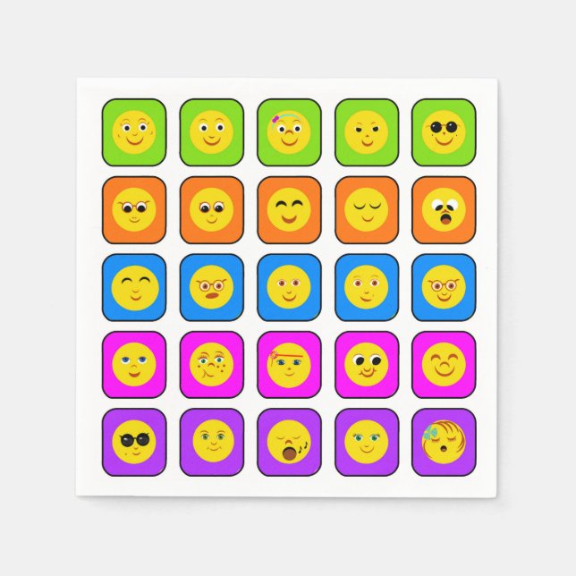 Cute Rainbow Happy Face Emoticons Pattern Paper Napkins (Front)