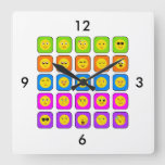 Cute Rainbow Happy Face Emoticons Pattern Square Wall Clock