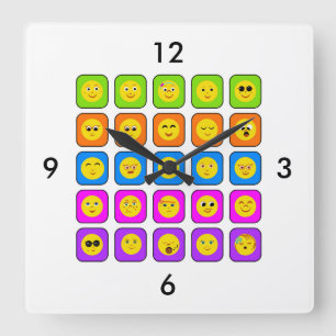 Cute Rainbow Happy Face Emoticons Pattern Square Wall Clock