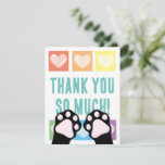 Cute Rainbow Heart Black Cat Paws Thank You Note Card