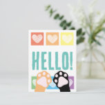 Cute Rainbow Heart Calico Cat Paws Hello Note Card