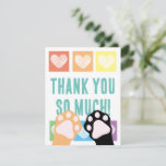 Cute Rainbow Heart Calico Cat Paws Thank You Note Card