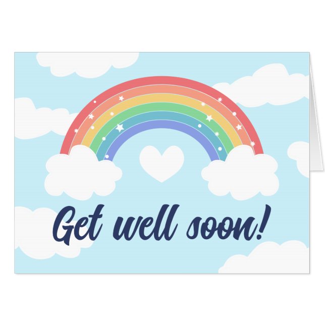Cute Rainbow & Heart Get Well Soon Big Card (Front Horizontal)