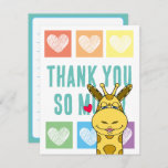 Cute Rainbow Heart Giraffe Thank You  Note Card