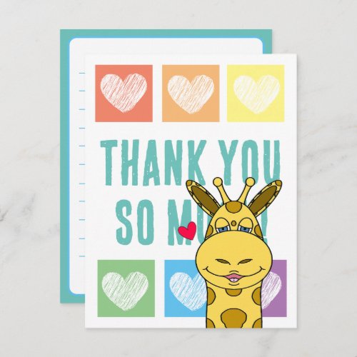 Cute Rainbow Heart Giraffe Thank You  Note Card