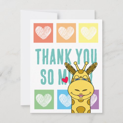 Cute Rainbow Heart Giraffe Thank You  Note Card