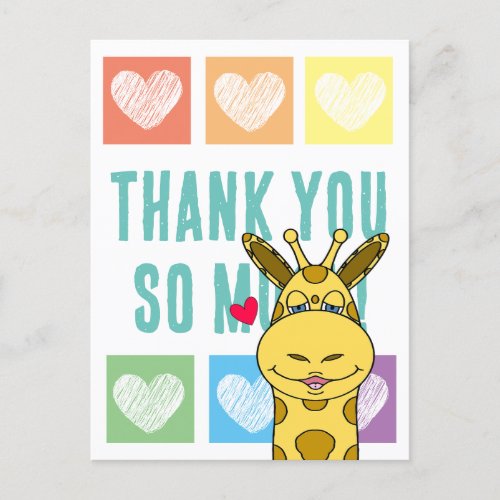 Cute Rainbow Heart Giraffe Thank You  Postcard