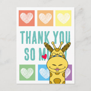 Cute Rainbow Heart Giraffe Thank You Postcard