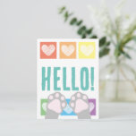 Cute Rainbow Heart Gray Cat Paws Hello Note Card
