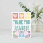 Cute Rainbow Heart Gray Cat Paws Thank You Note Card