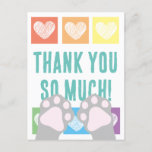 Cute Rainbow Heart Gray Cat Paws Thank You Postcard