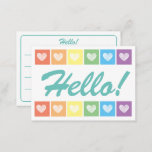 Cute Rainbow Heart Hello Lined Mini Note Card